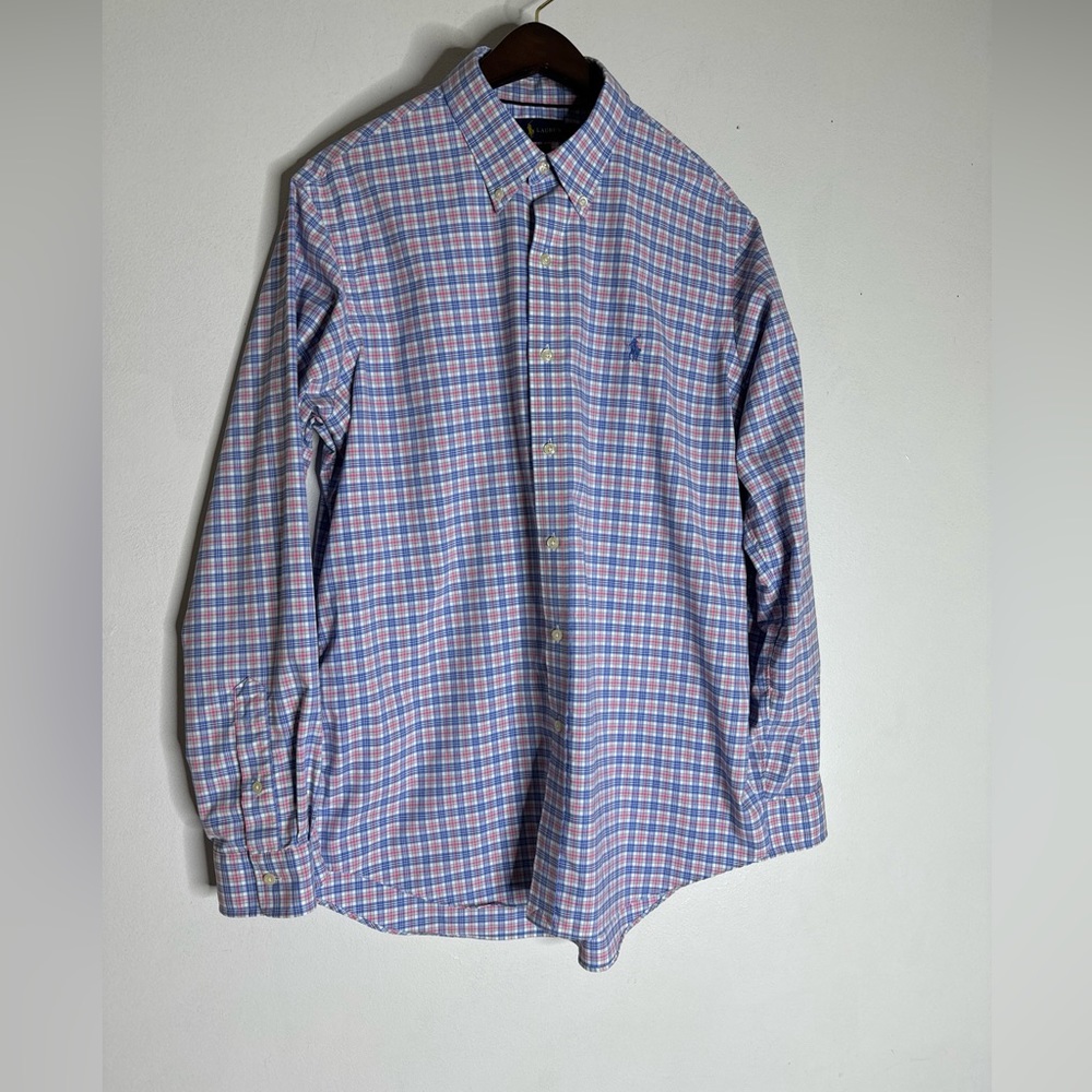 ralph Lauren‎ large Blue Pink Plaid Button Down Shirt CP0802